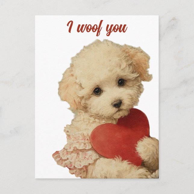 Carte Postale Je te woof Message d'Amour de Chiens Rétro (Devant)