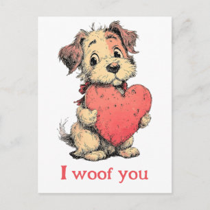 Carte Postale Je te woof Puppy Cœur Rétro Saint-Valentin