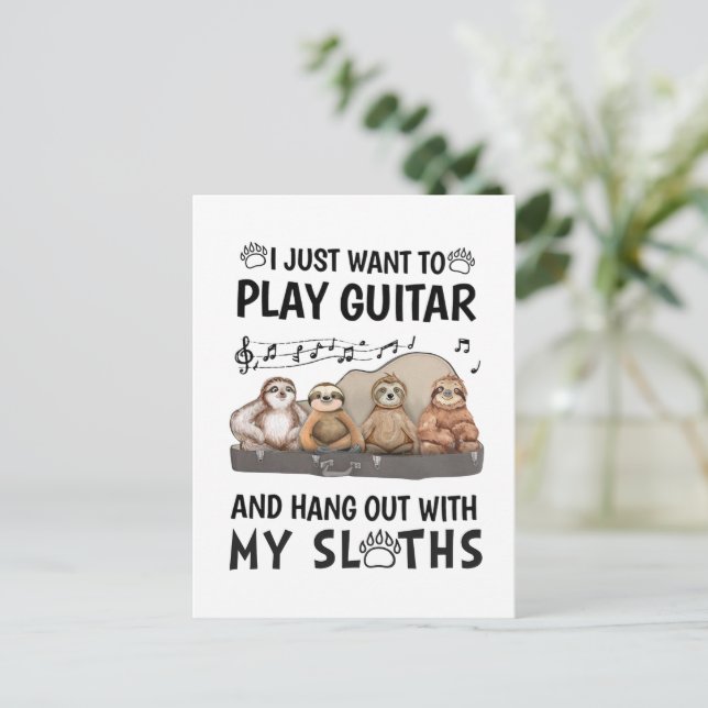 Carte Postale Je Veux Juste Jouer Guitare Chemise Mignonne Humou (Debout devant)