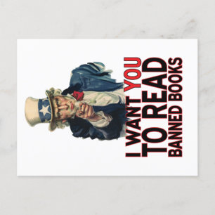 CARTE POSTALE JE VEUX QUE VOUS LISIEZ LES LIVRES INTERDITS