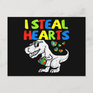 Carte Postale Je vole Coeurs Trex Dinosaur Enfants Garçons Autis