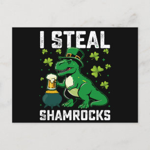 Carte Postale Je vole des Shamrocks à Rex Dinosaur St Patrick's 