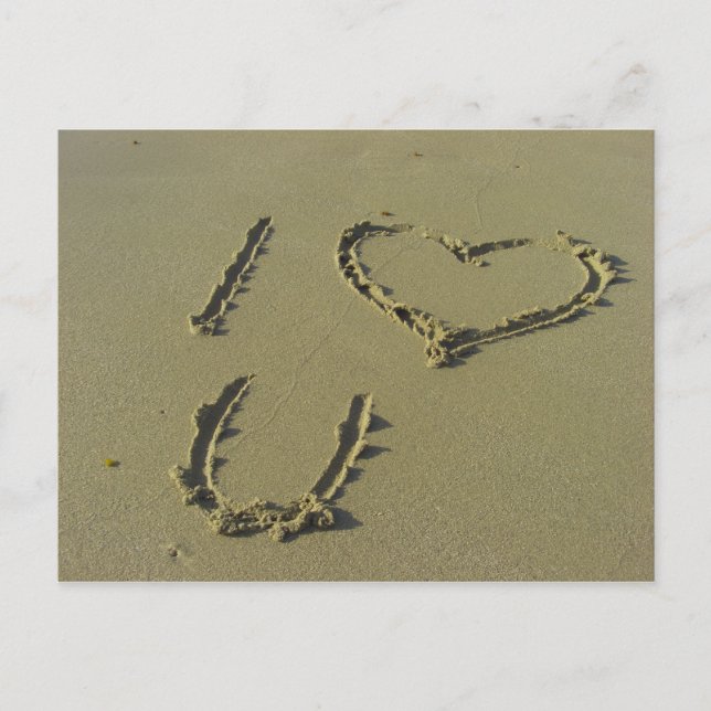Carte Postale Je vous aime - l'écriture de sable de plage (Devant)