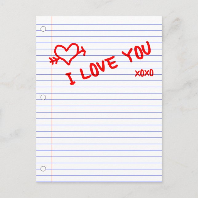 Carte Postale je vous aime : papier carnet (Devant)