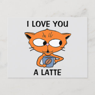 Carte postale - JE VOUS AIME UN LATTE Pun de café