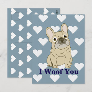 Carte Postale Je vous woof - cœurs de Bouledogue français