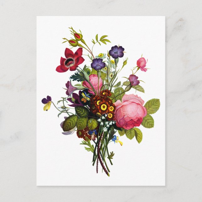 Carte Postale Jean Louis Prevost Roses et Pansy Bouquet (Devant)
