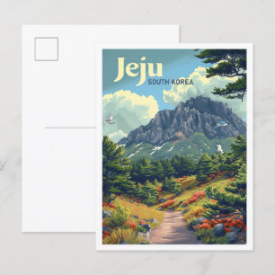 Carte Postale Jeju Corée du Sud Art Vintage Illustration de voya