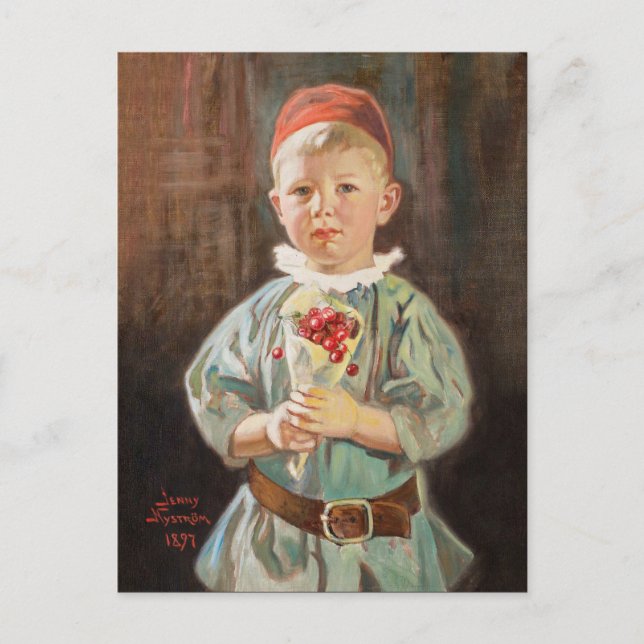 Carte Postale Jenny Nyström Boy avec cerises Petits enfants (Devant)