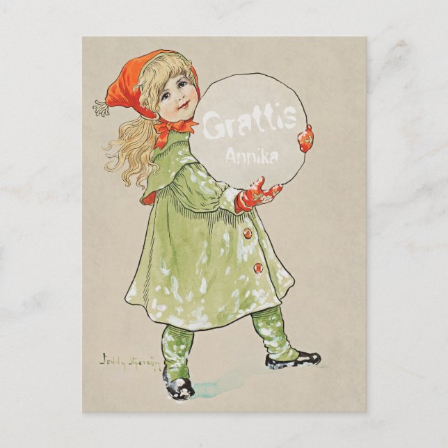Carte Postale Jenny Nyström Flicka med snöboll CC0819 Grattis (Devant)