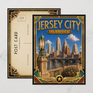 Carte Postale Jersey City New Jersey Art Déco vintage Âge d'or