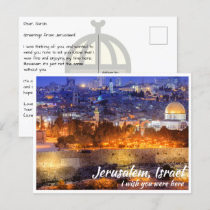 Carte Postale Jérusalem Israël avec Dôme du Rocher à la nuit