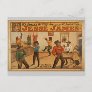 Carte Postale Jesse James, 'Cet Argent Appartient à moi' Vintage