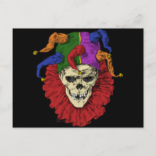 Carte Postale Jester Crâne effrayant Goth Mardi Gras Clown