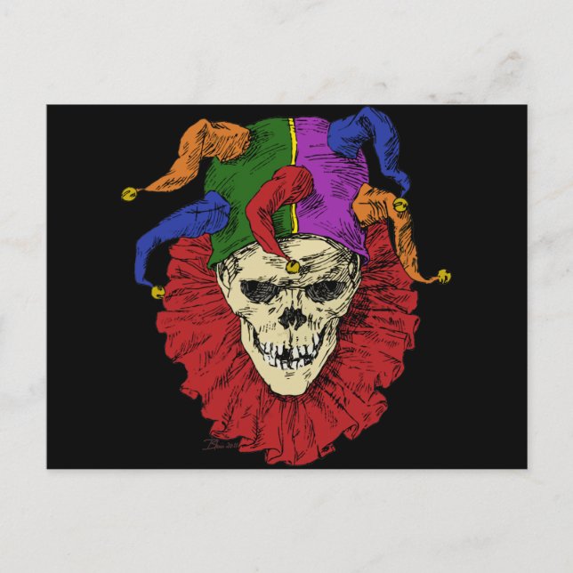 Carte Postale Jester Crâne effrayant Goth Mardi Gras Clown (Devant)