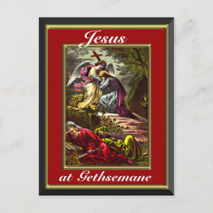 Carte Postale Jésus à Gethsemane Cadre Rouge et Or