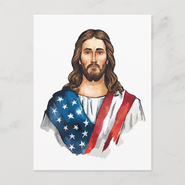 Carte Postale Jésus artistique avec drapeau américain (Devant)
