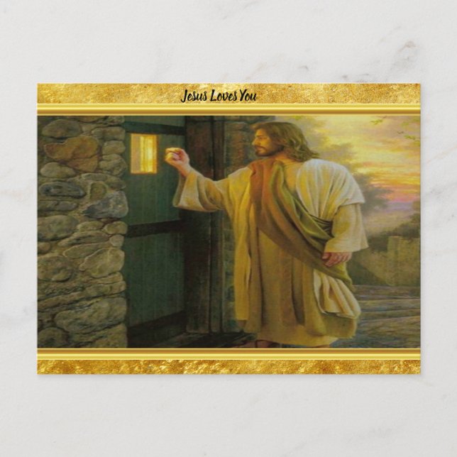 Carte Postale Jesus At Your Door with a gold foil design (Devant)