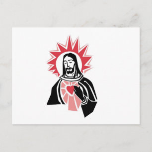 Carte Postale Jésus avec le Coeur Rouge brillant et Halo