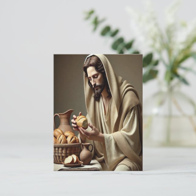 Carte Postale Jésus briser le pain avec une douce grâce (Debout devant)