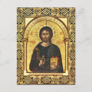 Carte Postale Jésus Christ Evangiles Latticework Gold Frame Icon