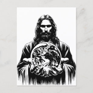 Carte Postale Jésus Christ Holding Le monde Art illustration