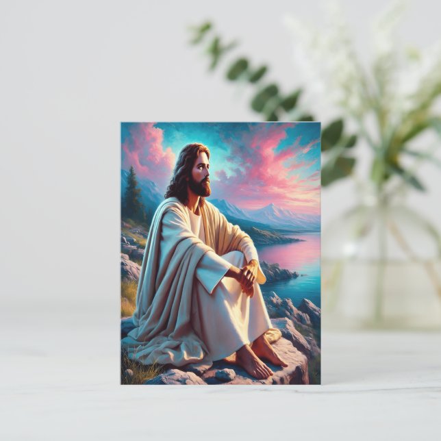 Carte Postale Jésus Christ Réfléchissant À Côté De La Mer Douce (Debout devant)