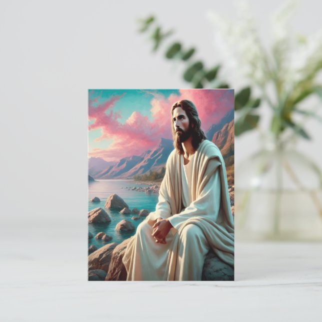 Carte Postale Jésus Christ regarde vers l'horizon céleste (Debout devant)