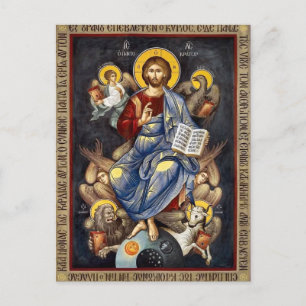 Carte Postale Jésus-Christ tenant les Évangiles Icône d'anges