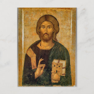 Carte Postale Jésus-Christ tenant l'icône orthodoxe des Évangile