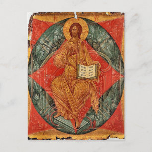 Carte Postale Jésus-Christ tenant l'icône orthodoxe des Évangile