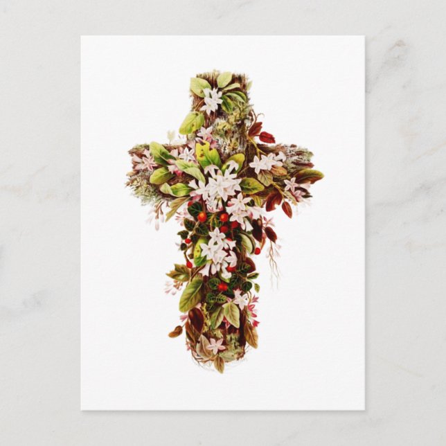 Carte Postale Jésus dimanche de Pâques Croix de fleurs (Devant)