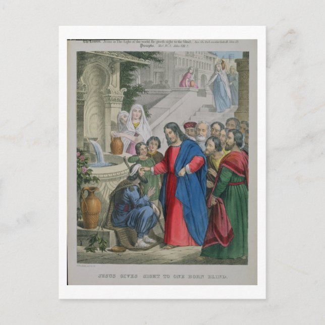 Carte Postale Jésus donne une vue à un aveugle né, d'une bible (Devant)