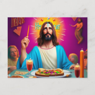 Carte Postale Jésus drôle et coloré à son anniversaire