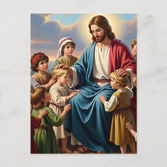 Carte Postale Jésus entouré d'enfants (Devant)