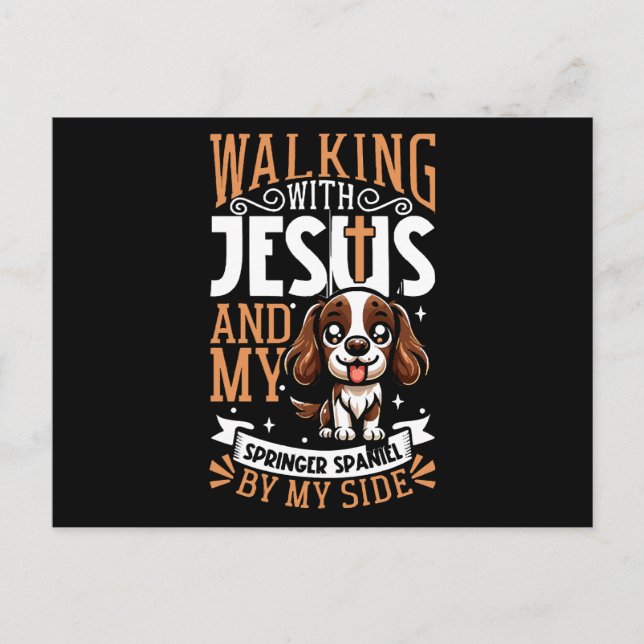 Carte Postale Jésus et chien - Anglais Springer Spaniel (Devant)
