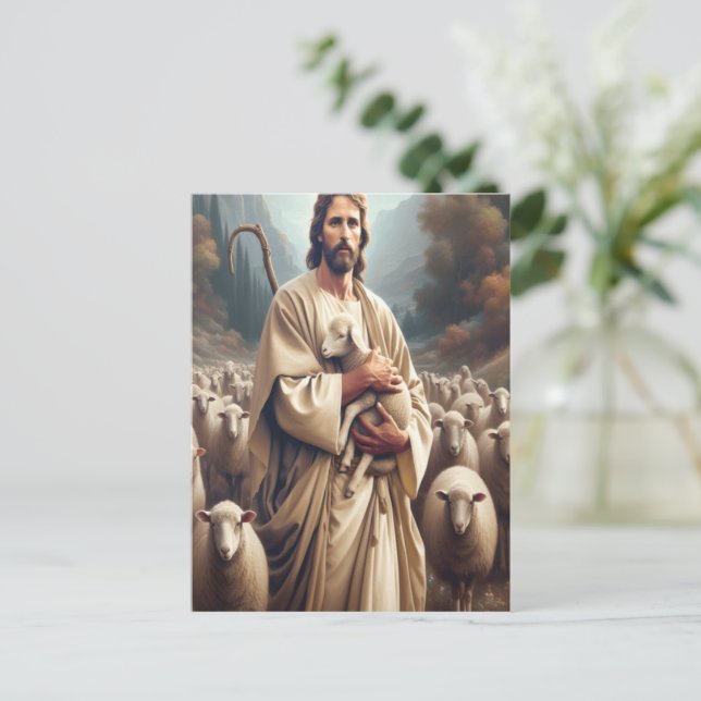 Carte Postale Jésus protège son mouton bien-aimé (Debout devant)