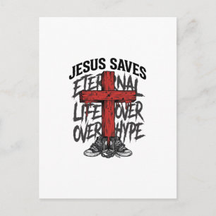 Carte Postale Jésus Sauve Croix Vintage Vêtement de Rue Chrétien
