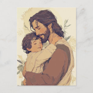 Carte Postale Jésus serrant un enfant dans ses bras – Encouragem