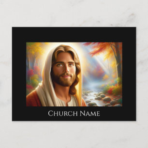 Carte Postale Jésus souriant dans une forêt céleste