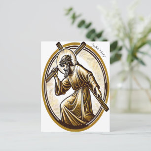 Carte Postale Jésus tenant la croix d'or de manière réversible