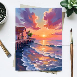 Carte Postale Jetée au coucher du soleil Vagues de l'océan Heure