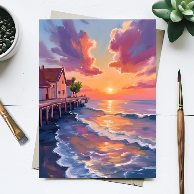 Carte Postale Jetée au coucher du soleil Vagues de l'océan Heure (Créateur téléchargé)