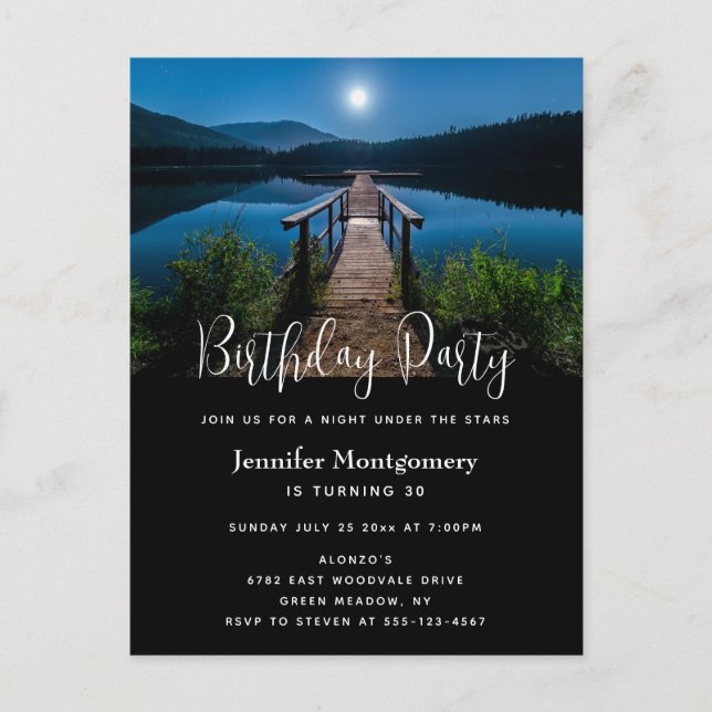 Carte Postale Jetée de nuit avec Pleine lune Invitation d'annive (Devant)