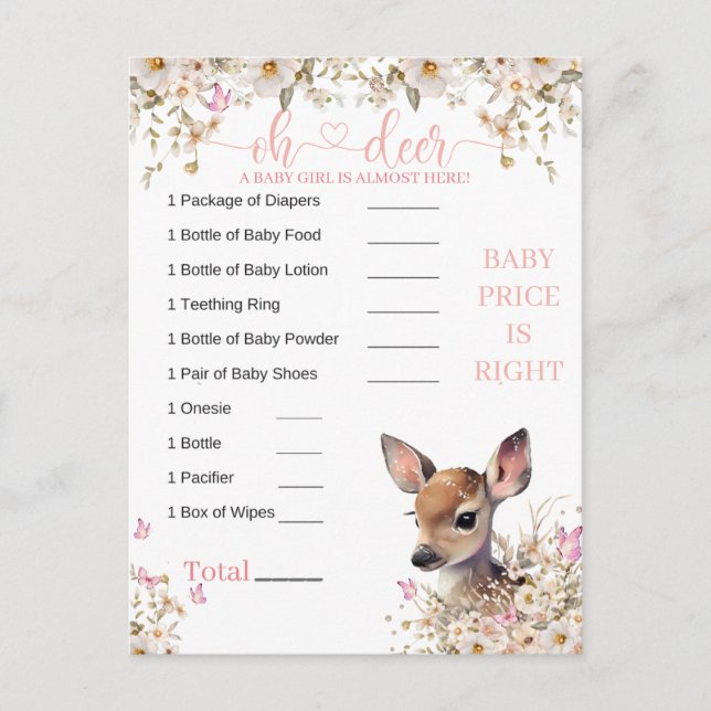 Carte Postale Jeu de Baby Shower Bébé Cerf de Forêt (Devant)