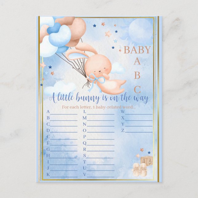 Carte Postale Jeu de Baby Shower Bébé Garçon Lapin (Devant)