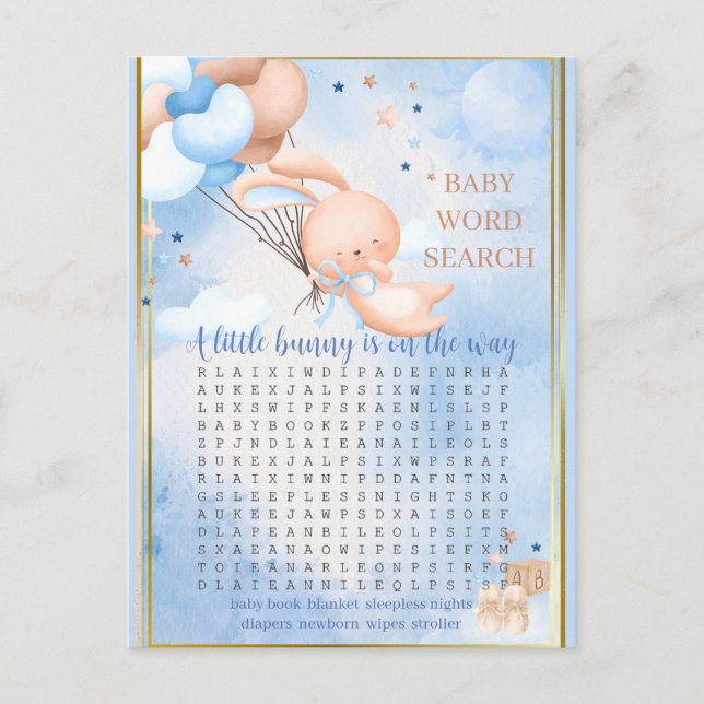 Carte Postale Jeu de Baby Shower Bébé Garçon Lapin (Devant)