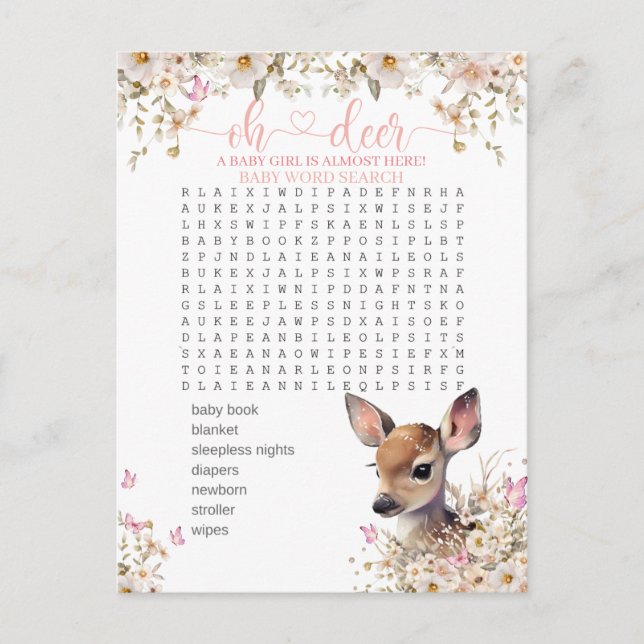 Carte Postale Jeu de Baby shower de cerfs de Woodland (Devant)