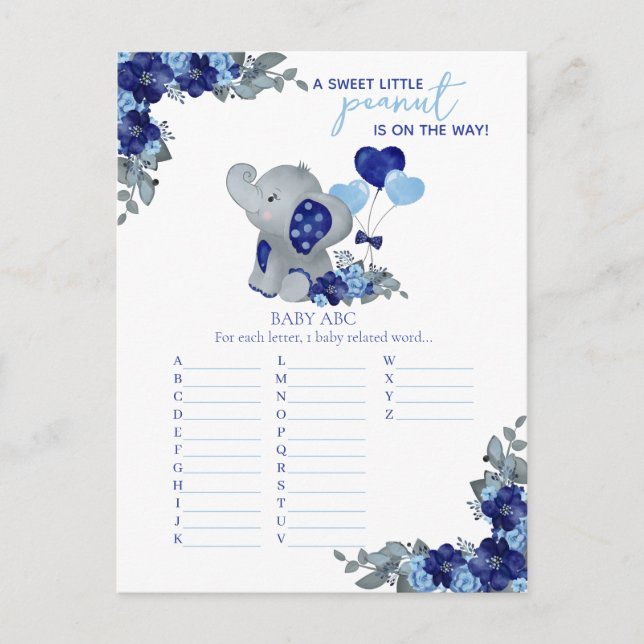 Carte Postale Jeu de Baby Shower pour Garçon Éléphant (Devant)