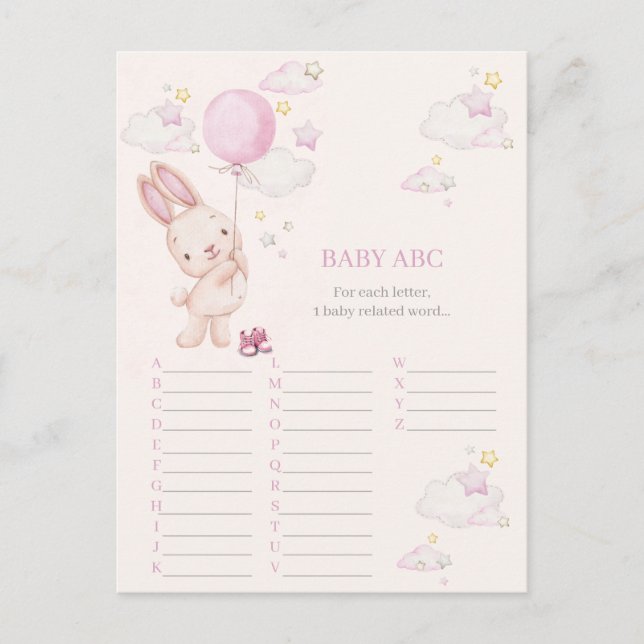 Carte Postale Jeu de Fille pour Baby Shower de Lapin (Devant)